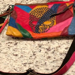 Leather Multi color skull purse